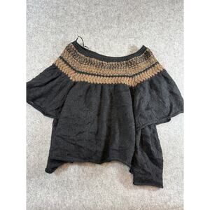 Free People Womens Sweater Black Boho Off The Shoulder Open Knit Relaxed Small
